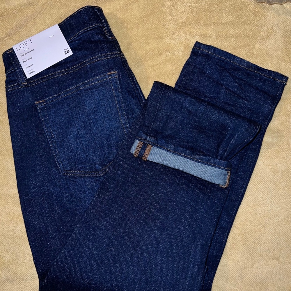 Loft The Girlfriend Jeans Womens 28/6P Dark Wash Mid Rise Petite Inseam Denim